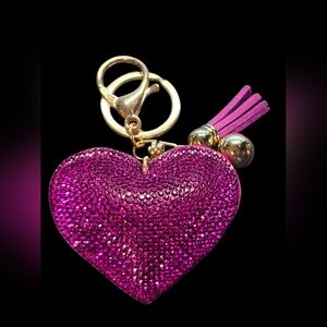 Sparkling Dark Pink Heart Bag Charm Keychain